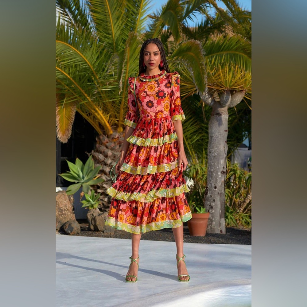 CeliaB Floral Midi Dress in Red and Green